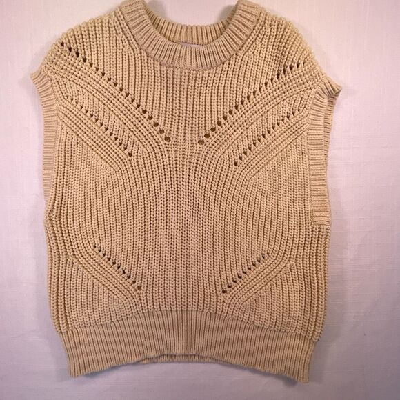 Madewell Cream Sleeveless Crewneck Marielle Pointelle Sweater Tee Size Medium - Picture 1 of 9